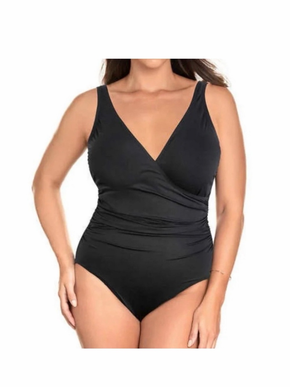 Miradonna Miraclesuit Black Wrap-Front One-Piece Swimsuit Sz16
